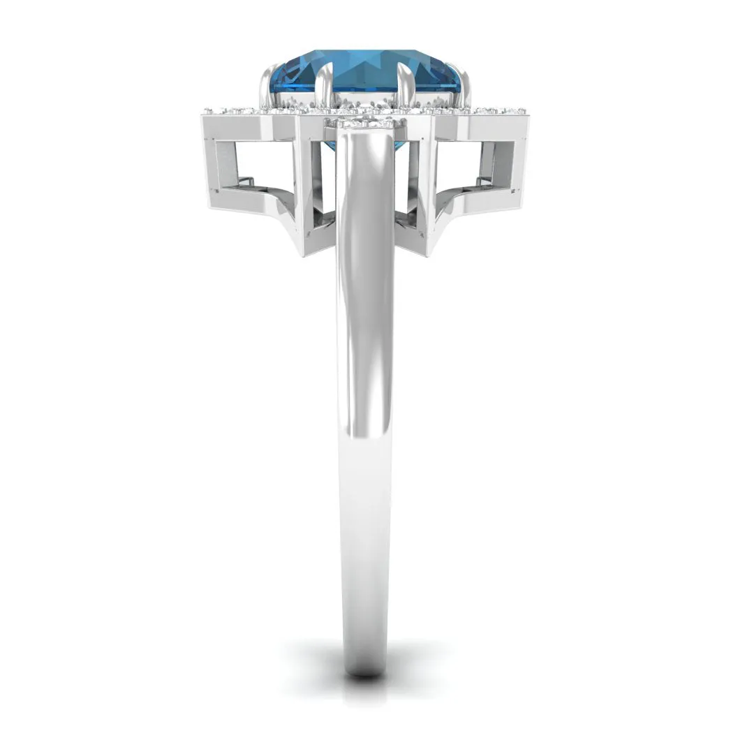London Blue Topaz Star Shape Engagement Ring with Diamond