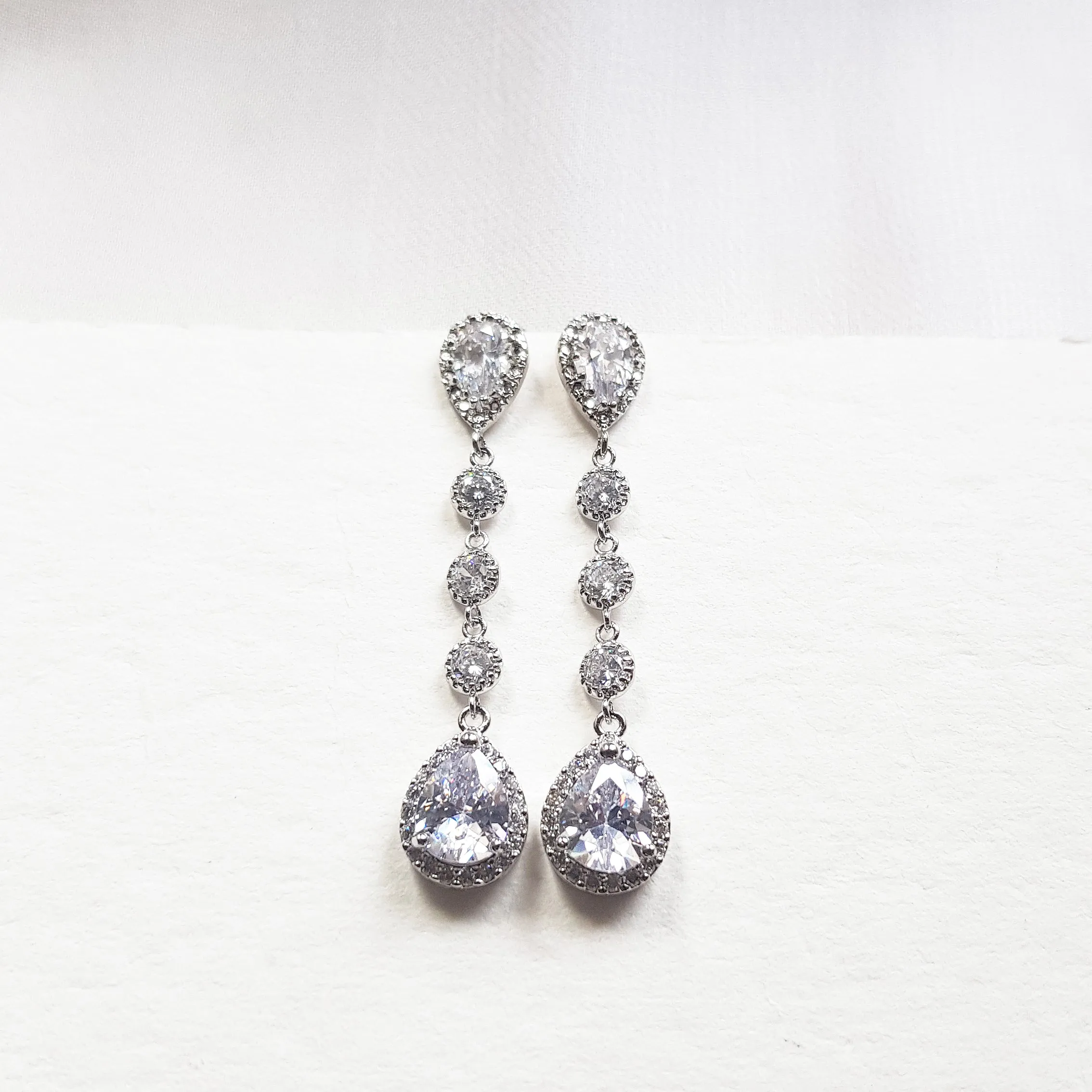 Long teardrop bridal earrings, dangle and drop earrings