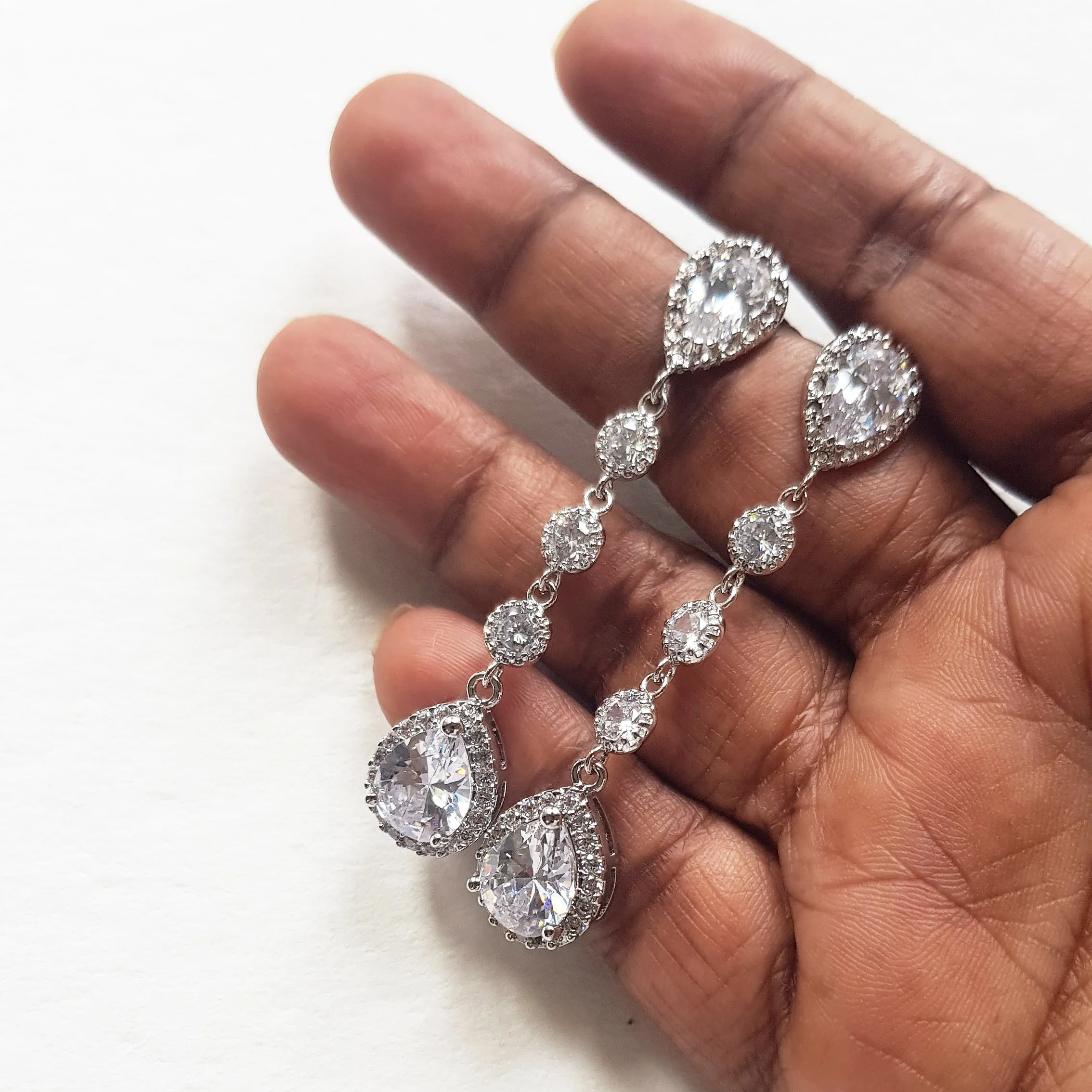 Long teardrop bridal earrings, dangle and drop earrings
