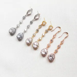 Long teardrop bridal earrings, dangle and drop earrings