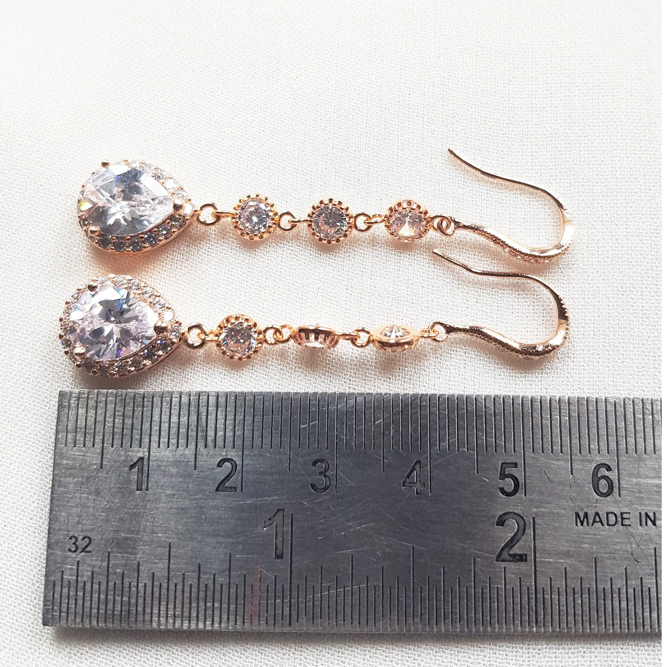 Long teardrop bridal earrings, dangle and drop earrings