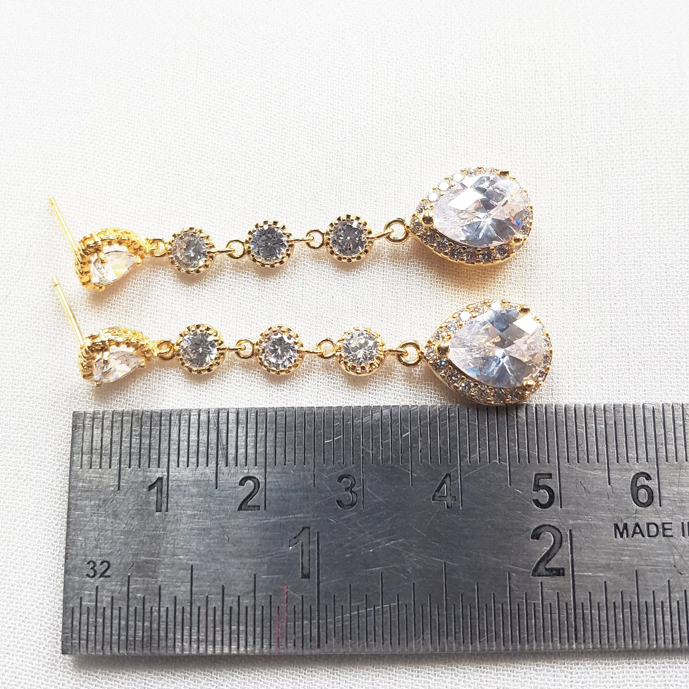 Long teardrop bridal earrings, dangle and drop earrings