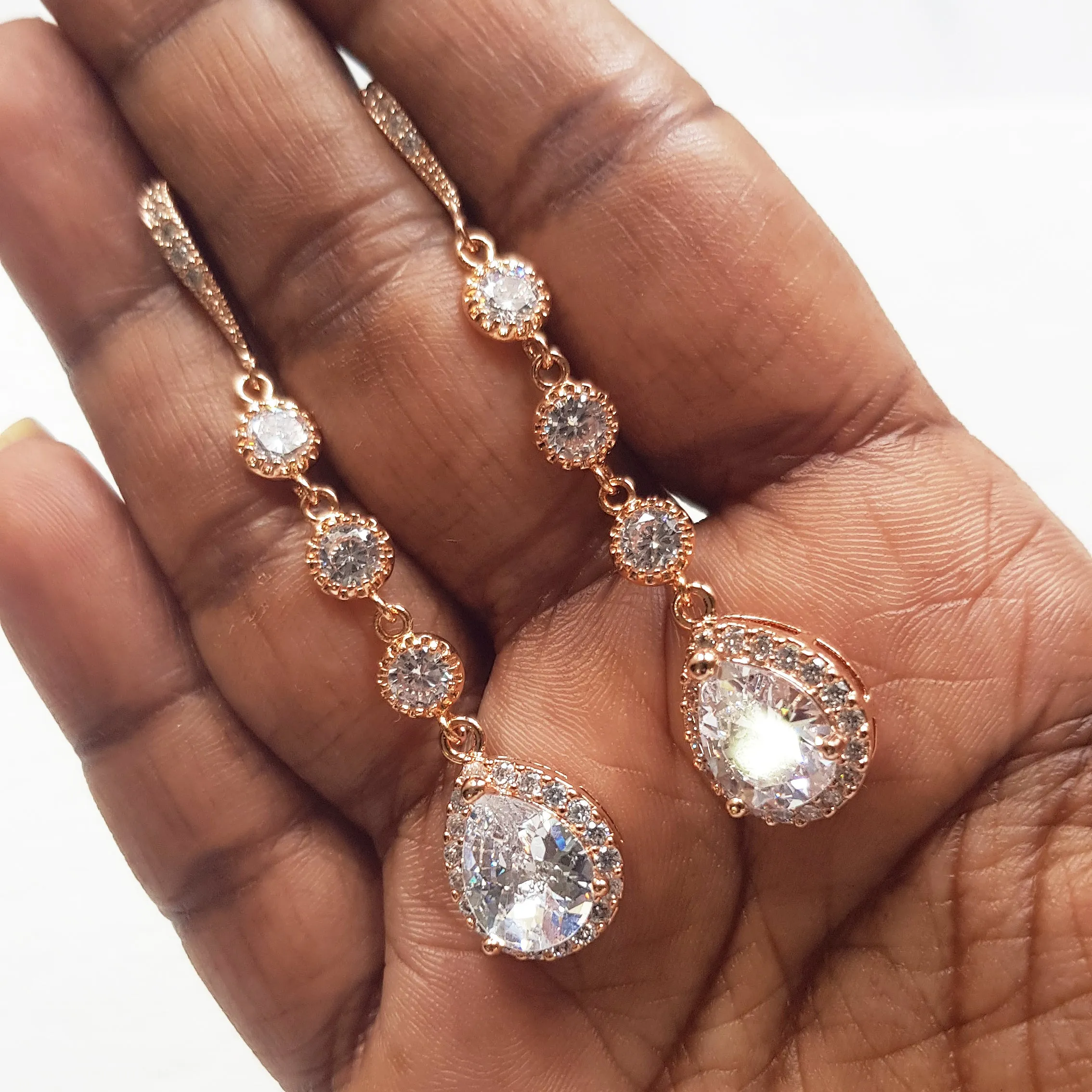 Long teardrop bridal earrings, dangle and drop earrings