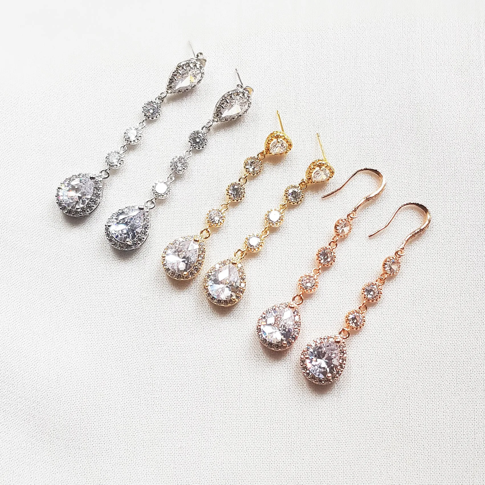 Long teardrop bridal earrings, dangle and drop earrings