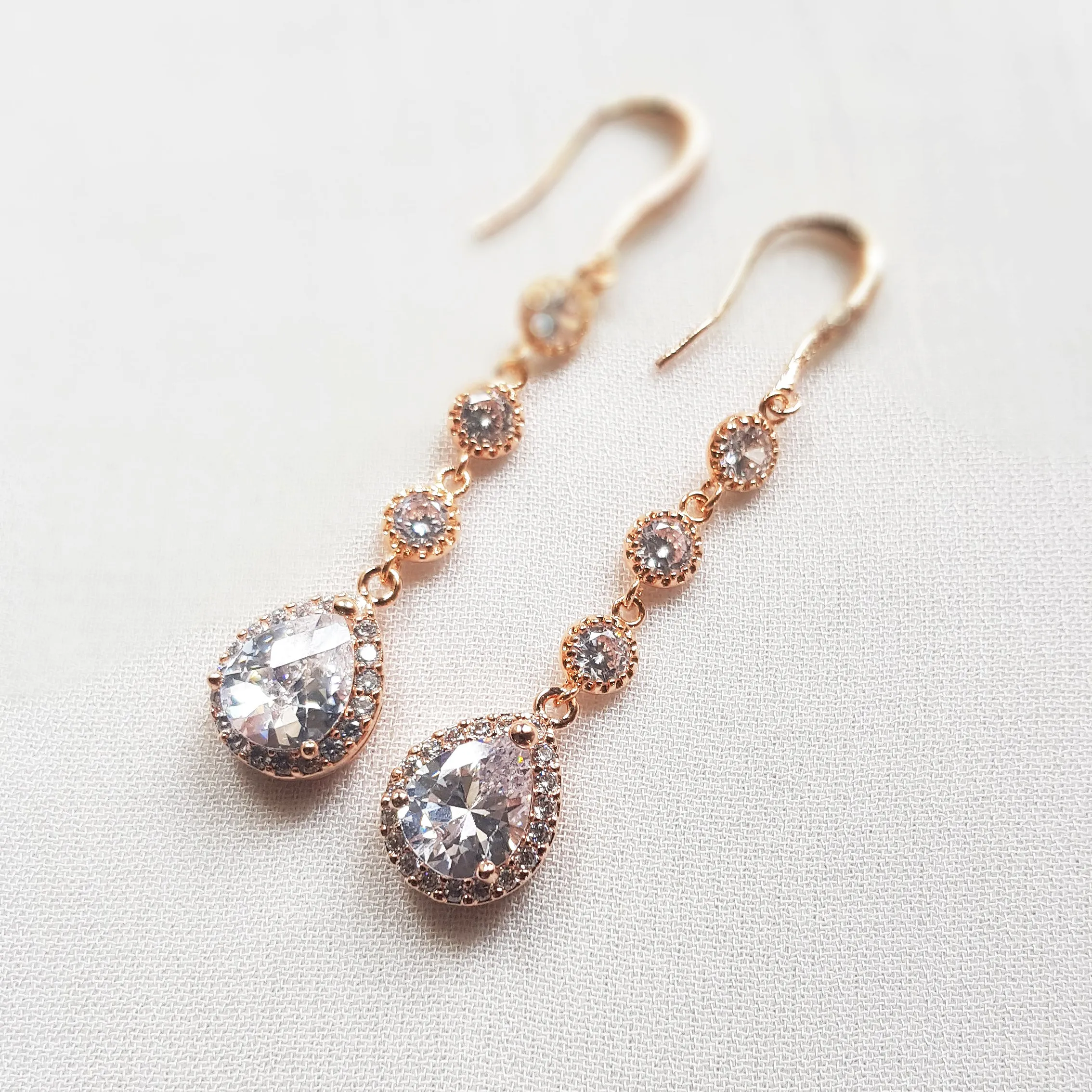 Long teardrop bridal earrings, dangle and drop earrings