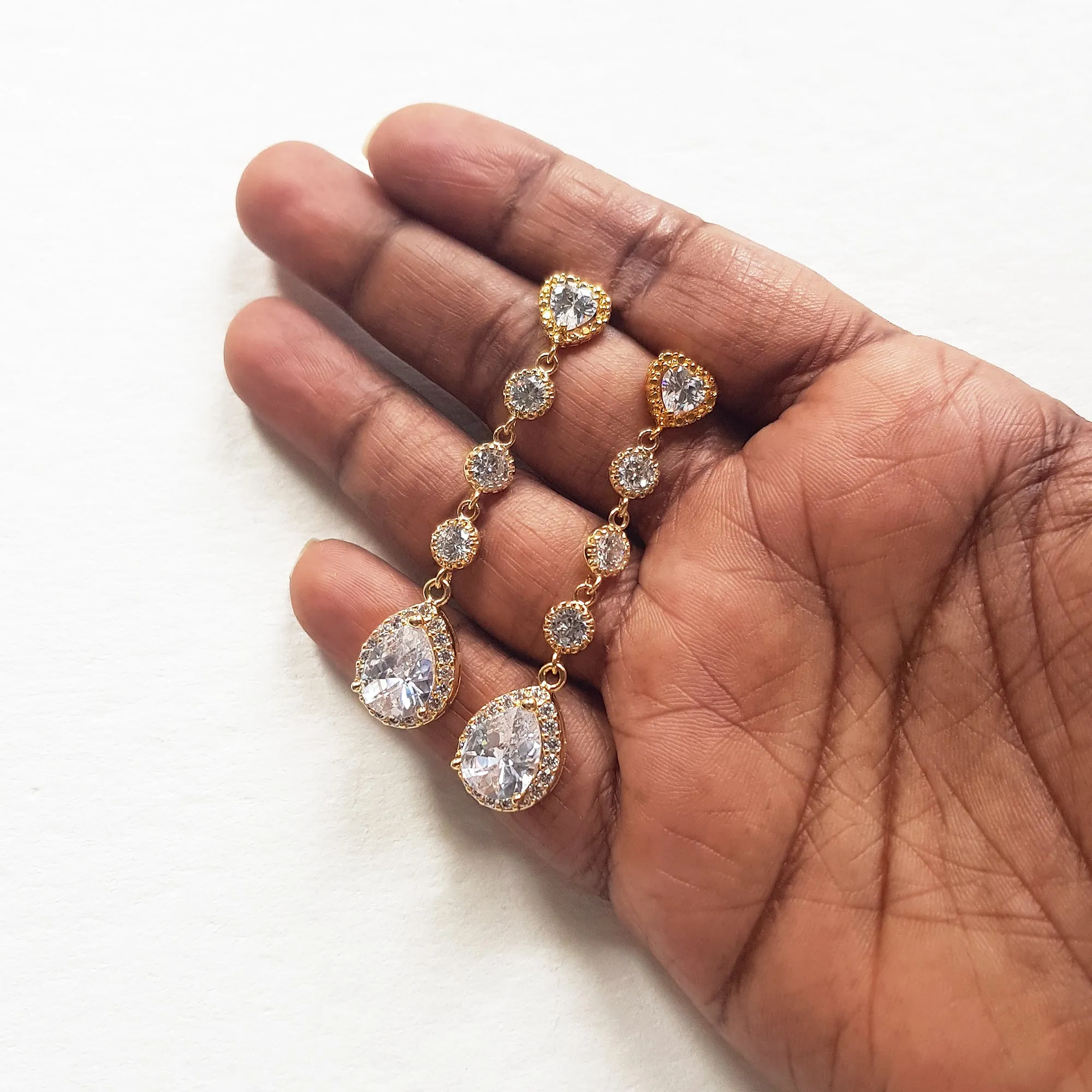 Long teardrop bridal earrings, dangle and drop earrings