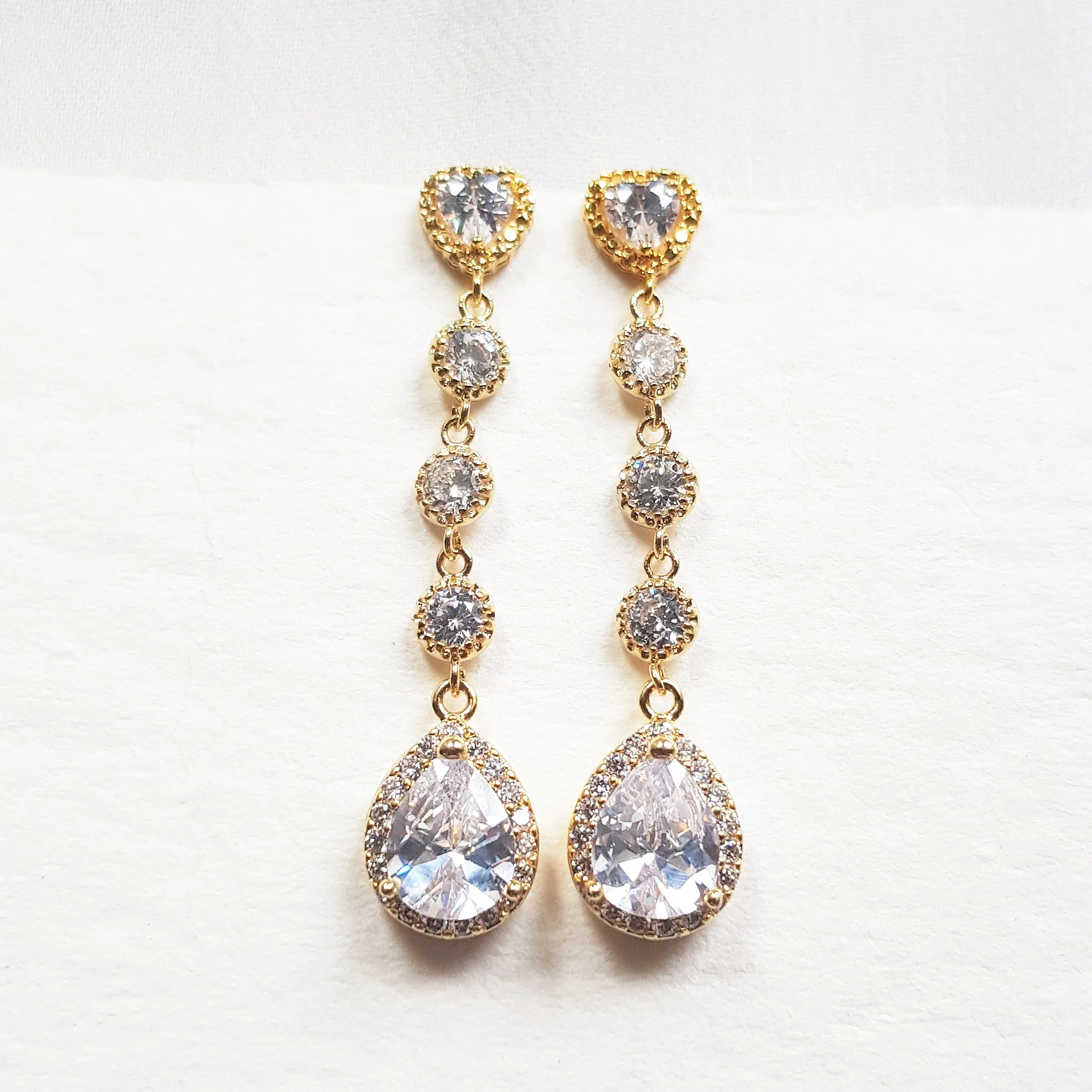 Long teardrop bridal earrings, dangle and drop earrings