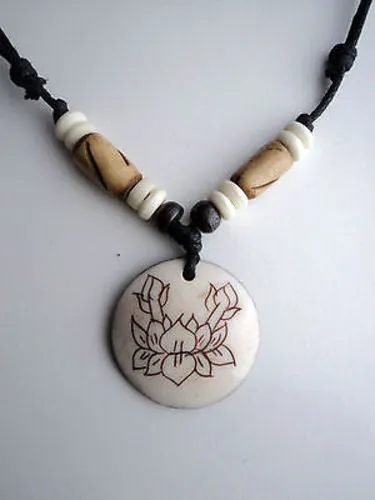 Lotus Bone Pendant Necklace