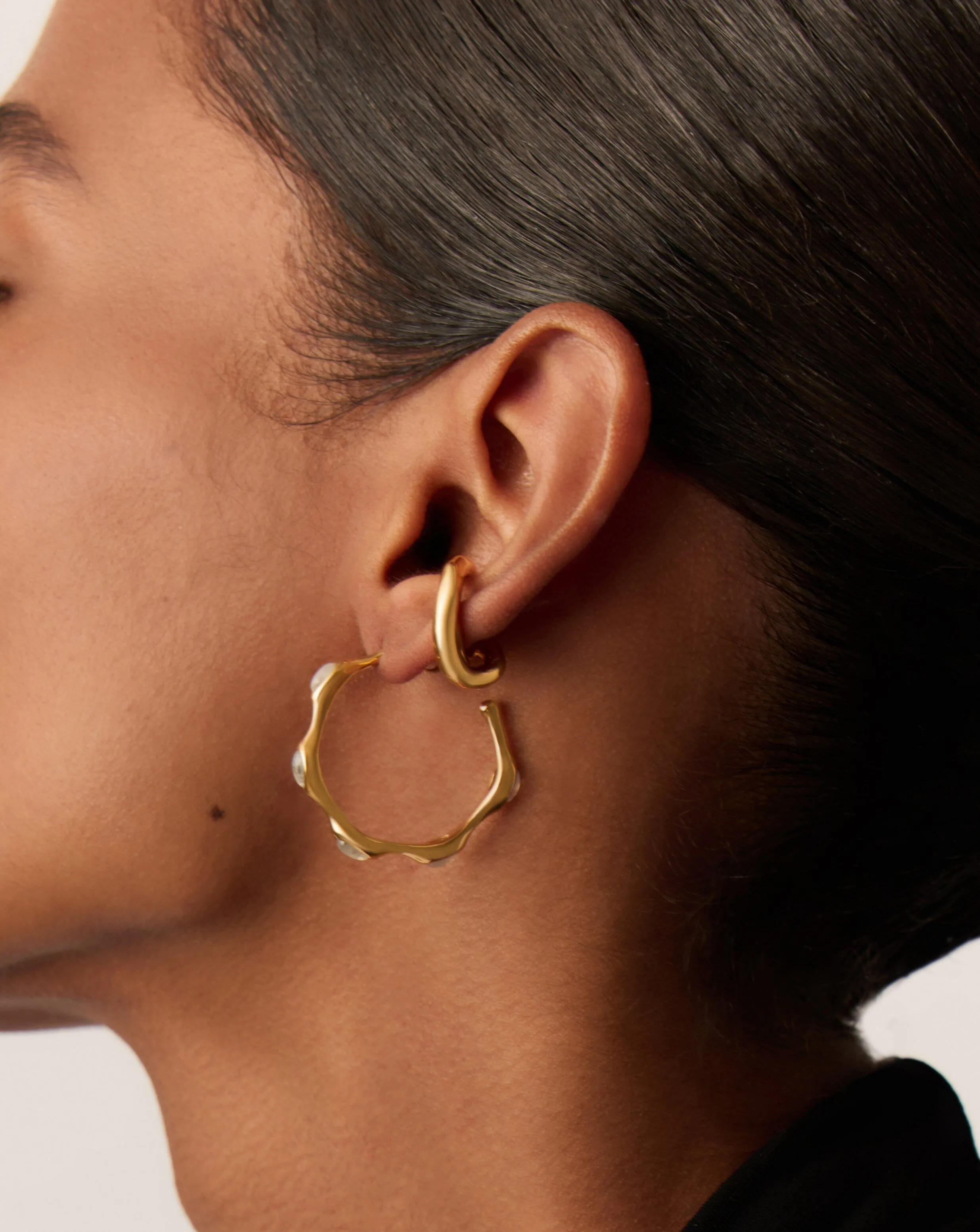 Magma Gemstone Large Hoop Earrings in Gold