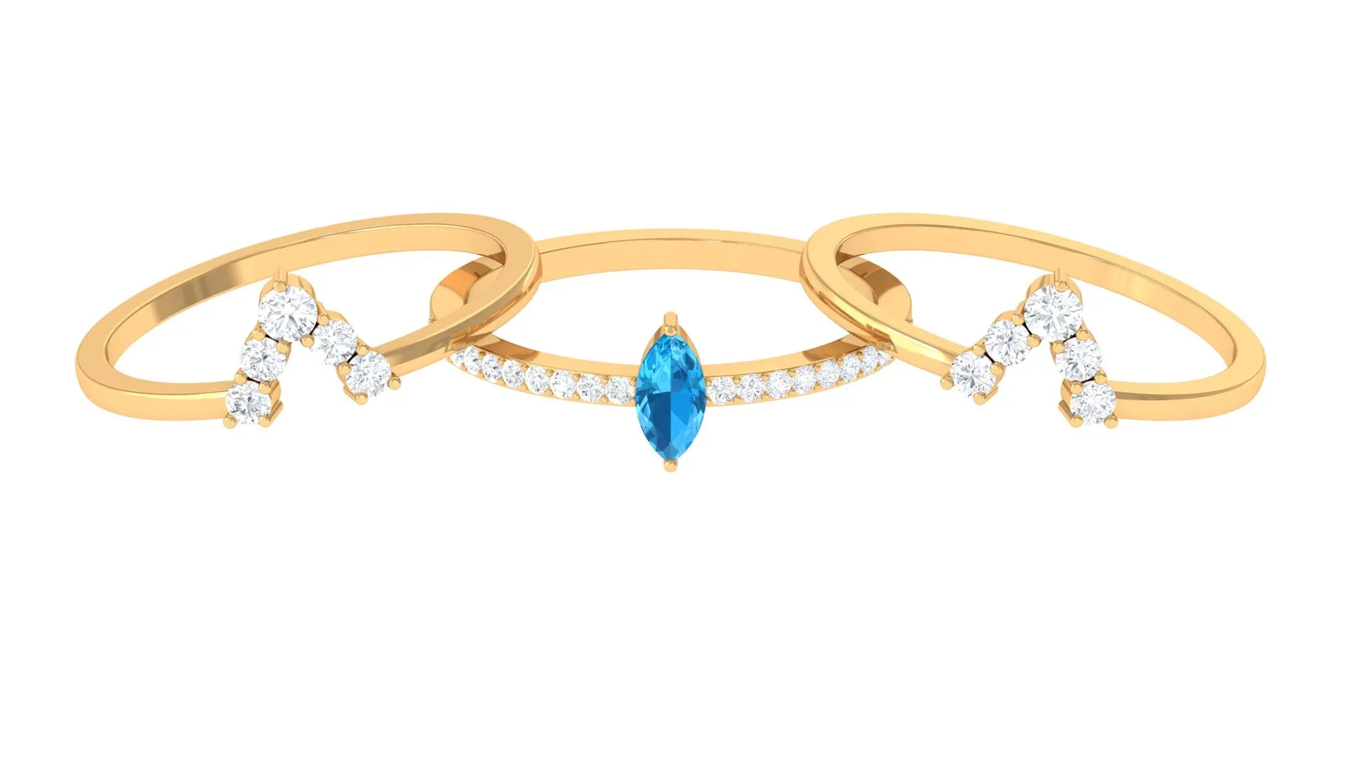 Marquise Shape Swiss Blue Topaz Solitaire Ring Set with Moissanite