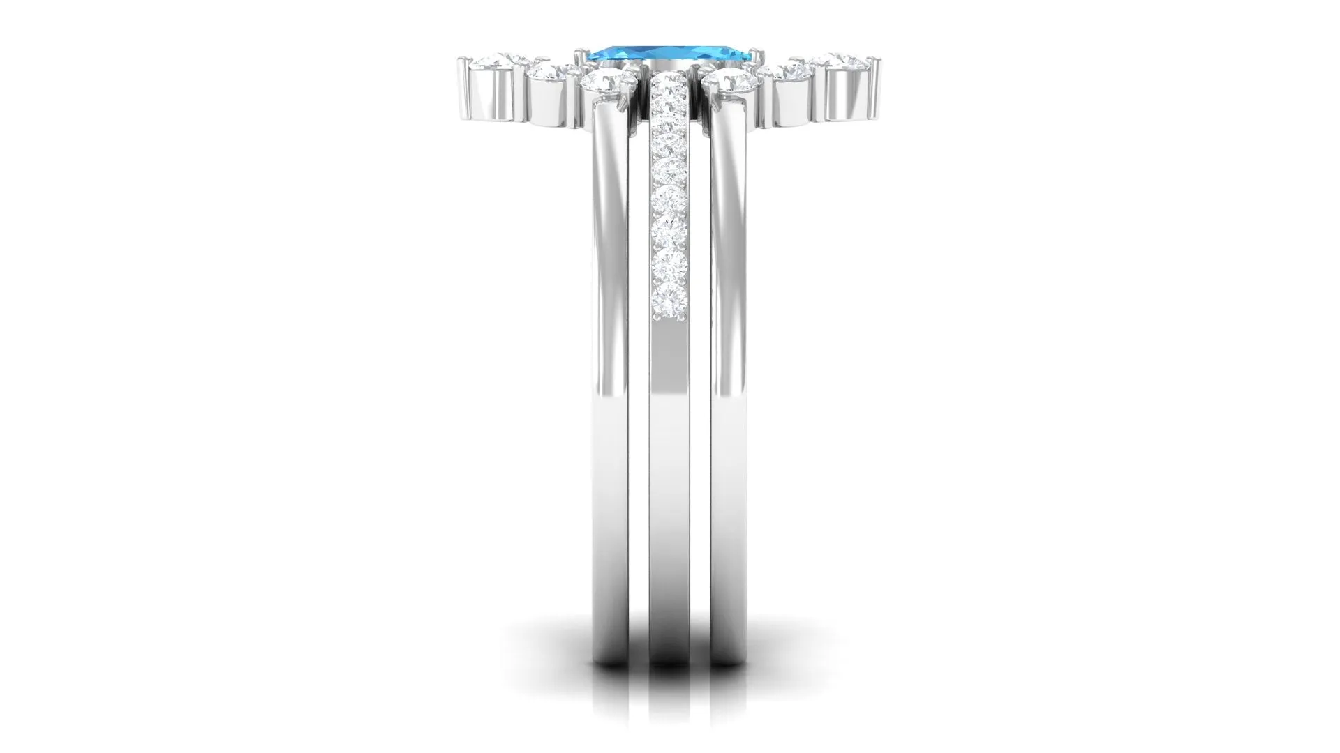 Marquise Shape Swiss Blue Topaz Solitaire Ring Set with Moissanite
