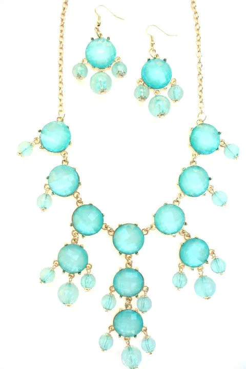 Mini Gold-Tone Chain Bubble Necklace- Mint