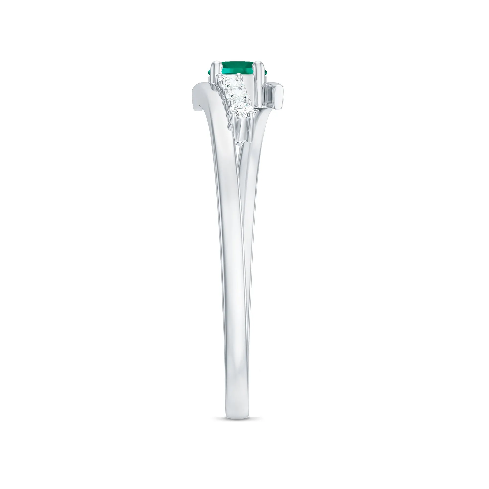 Minimal Created Emerald and Diamond Bypass Promise Ring