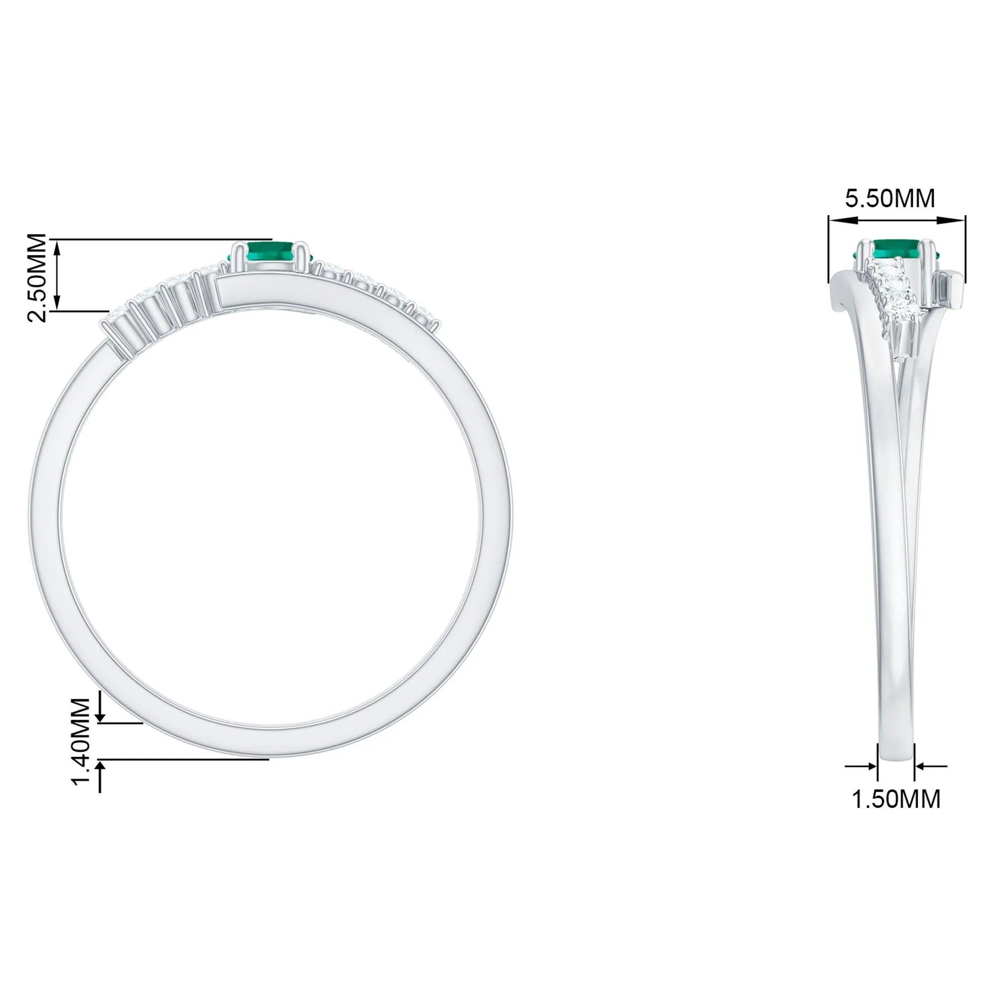 Minimal Created Emerald and Diamond Bypass Promise Ring