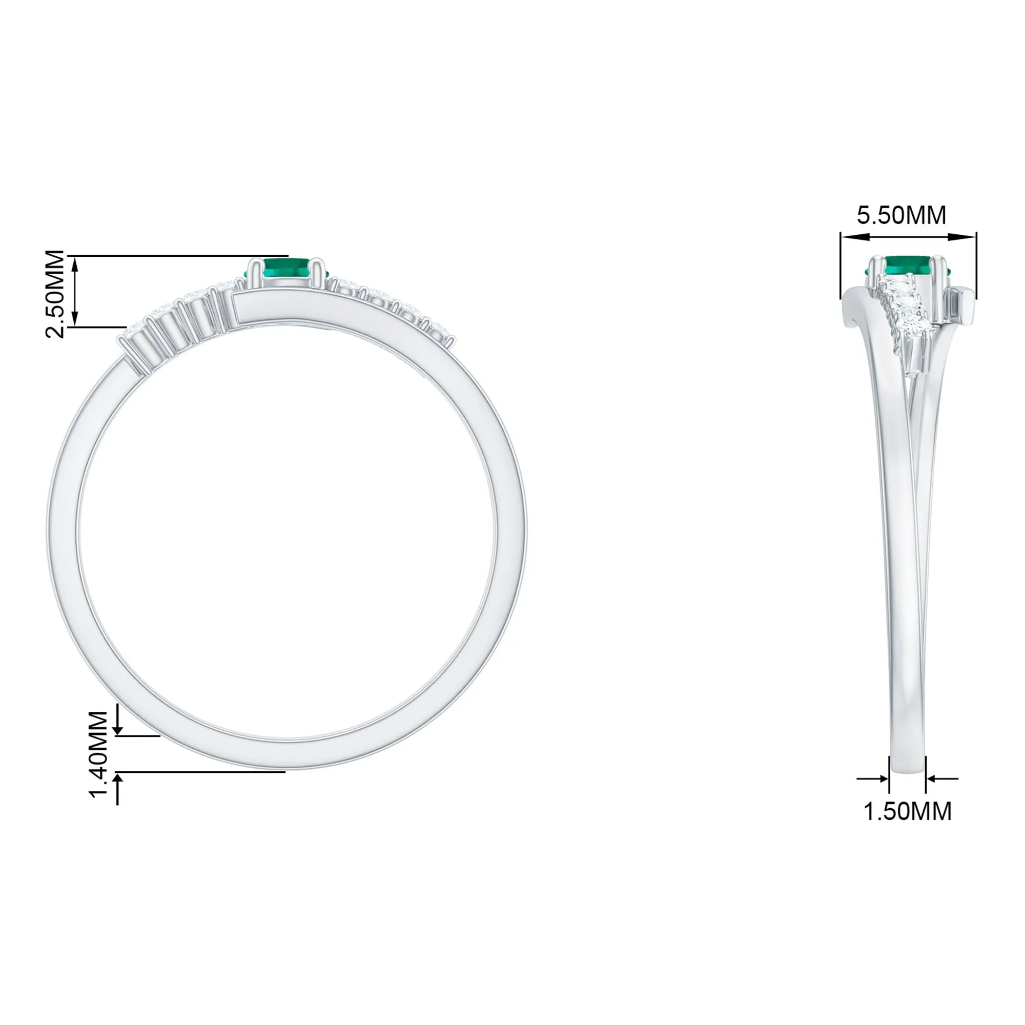 Minimal Created Emerald and Diamond Bypass Promise Ring