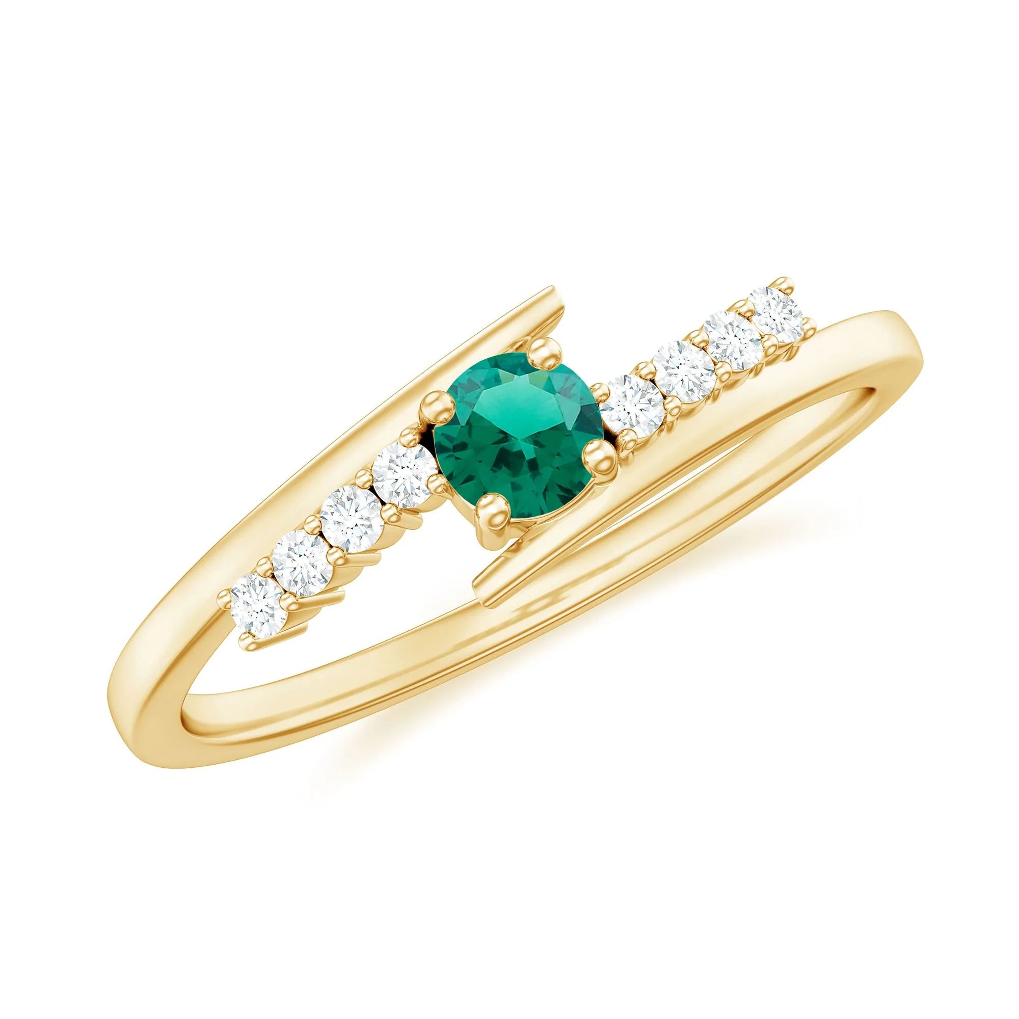Minimal Created Emerald and Diamond Bypass Promise Ring