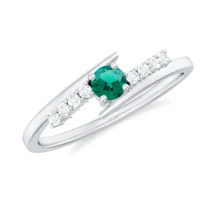 Minimal Created Emerald and Diamond Bypass Promise Ring