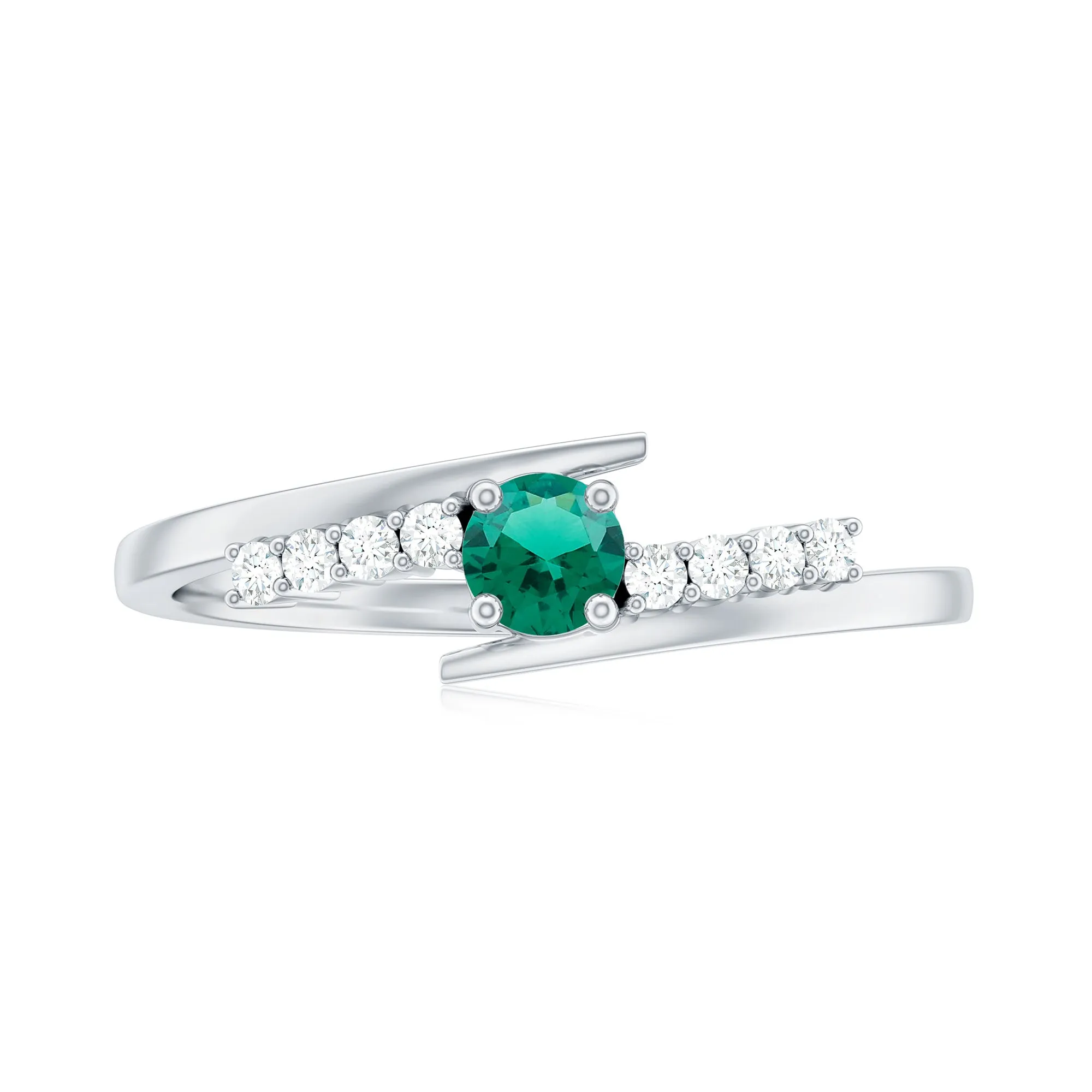 Minimal Created Emerald and Diamond Bypass Promise Ring
