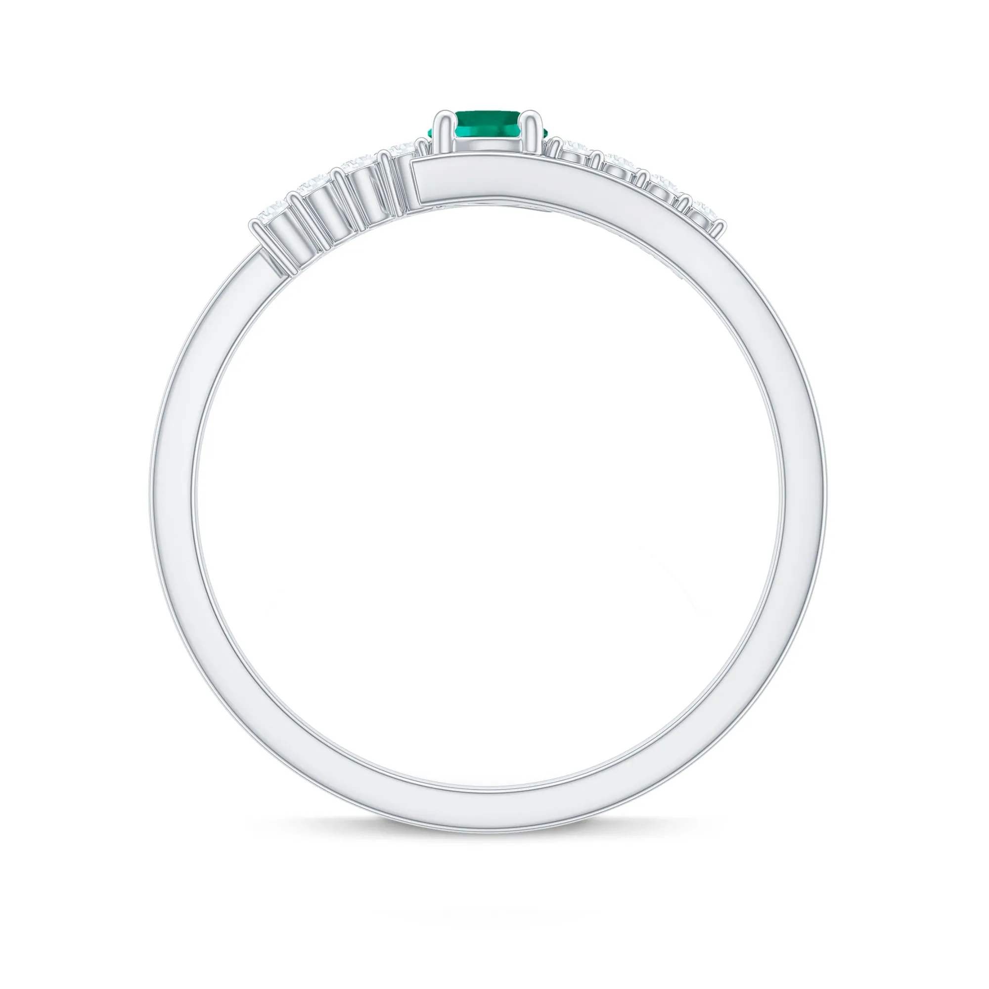 Minimal Created Emerald and Diamond Bypass Promise Ring