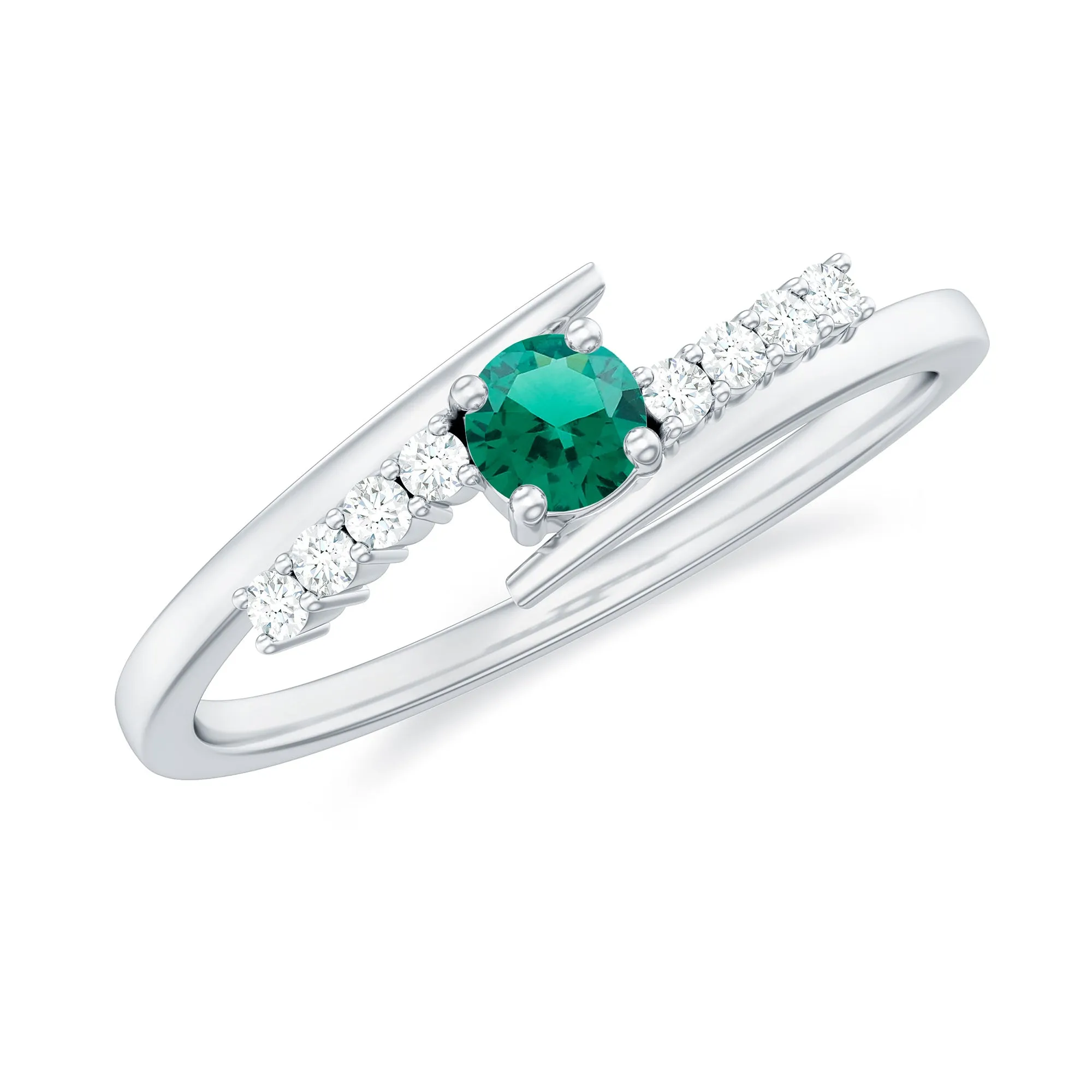 Minimal Created Emerald and Diamond Bypass Promise Ring