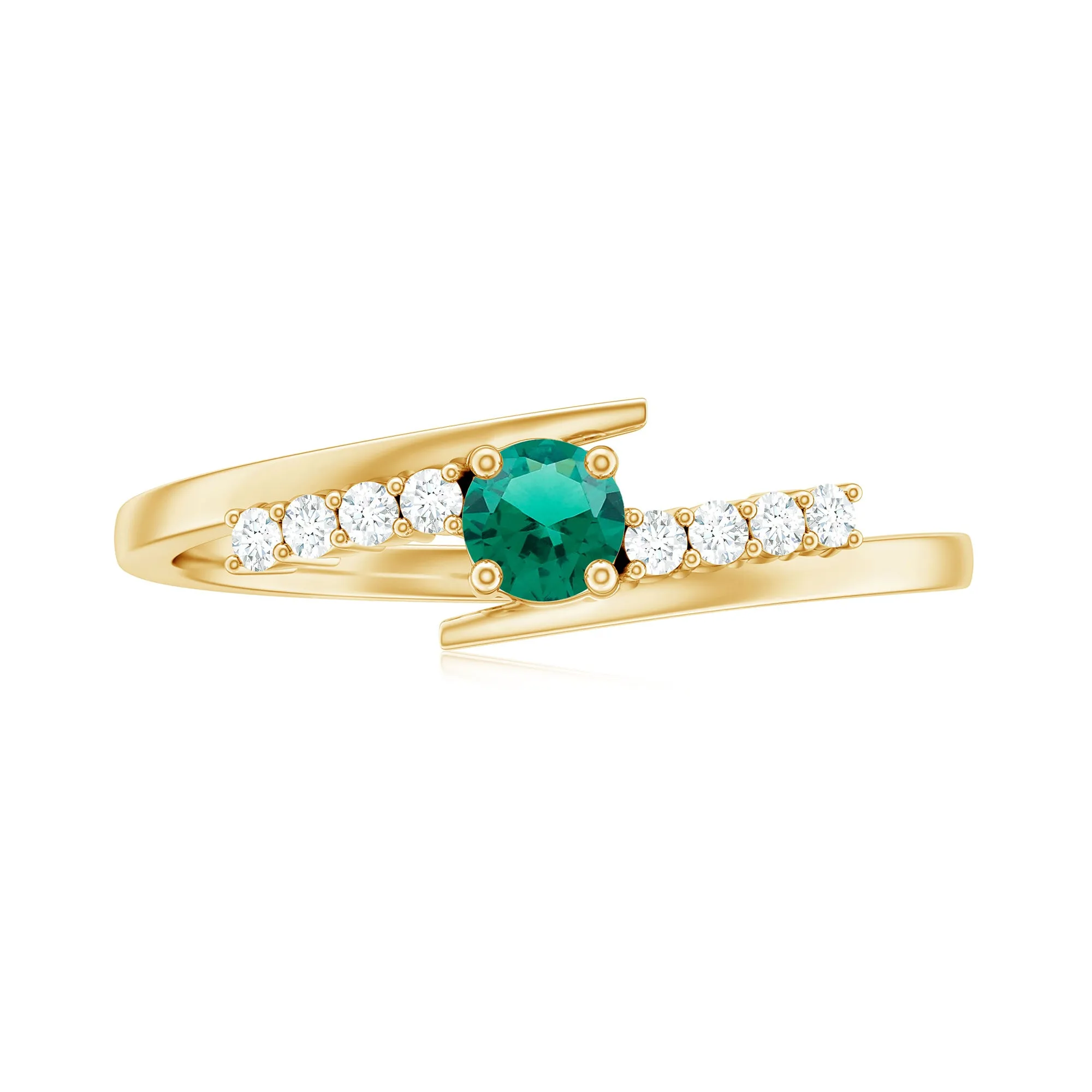 Minimal Created Emerald and Diamond Bypass Promise Ring