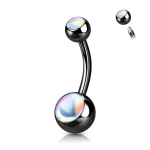 Moonstone Black Iridescent Double Gem Belly Ring
