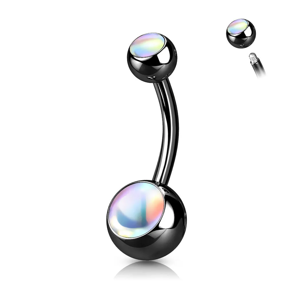 Moonstone Black Iridescent Double Gem Belly Ring