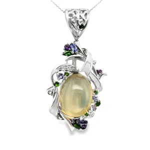 Moonstone Diamond Multi-Color Gemstone Platinum Brooch & Pendant