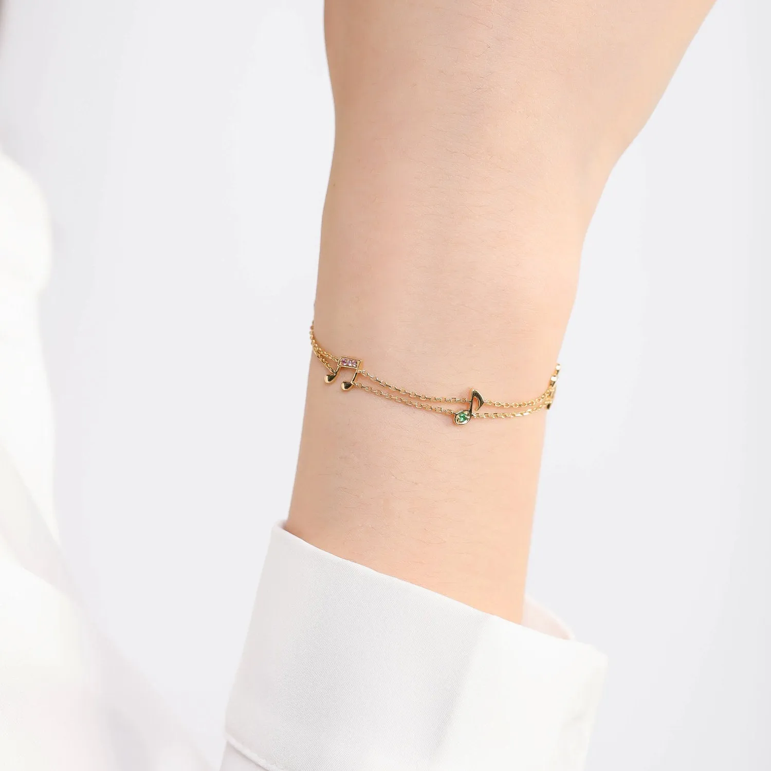 Multi Gems Musical Note Two-Strand Charm Bracelet