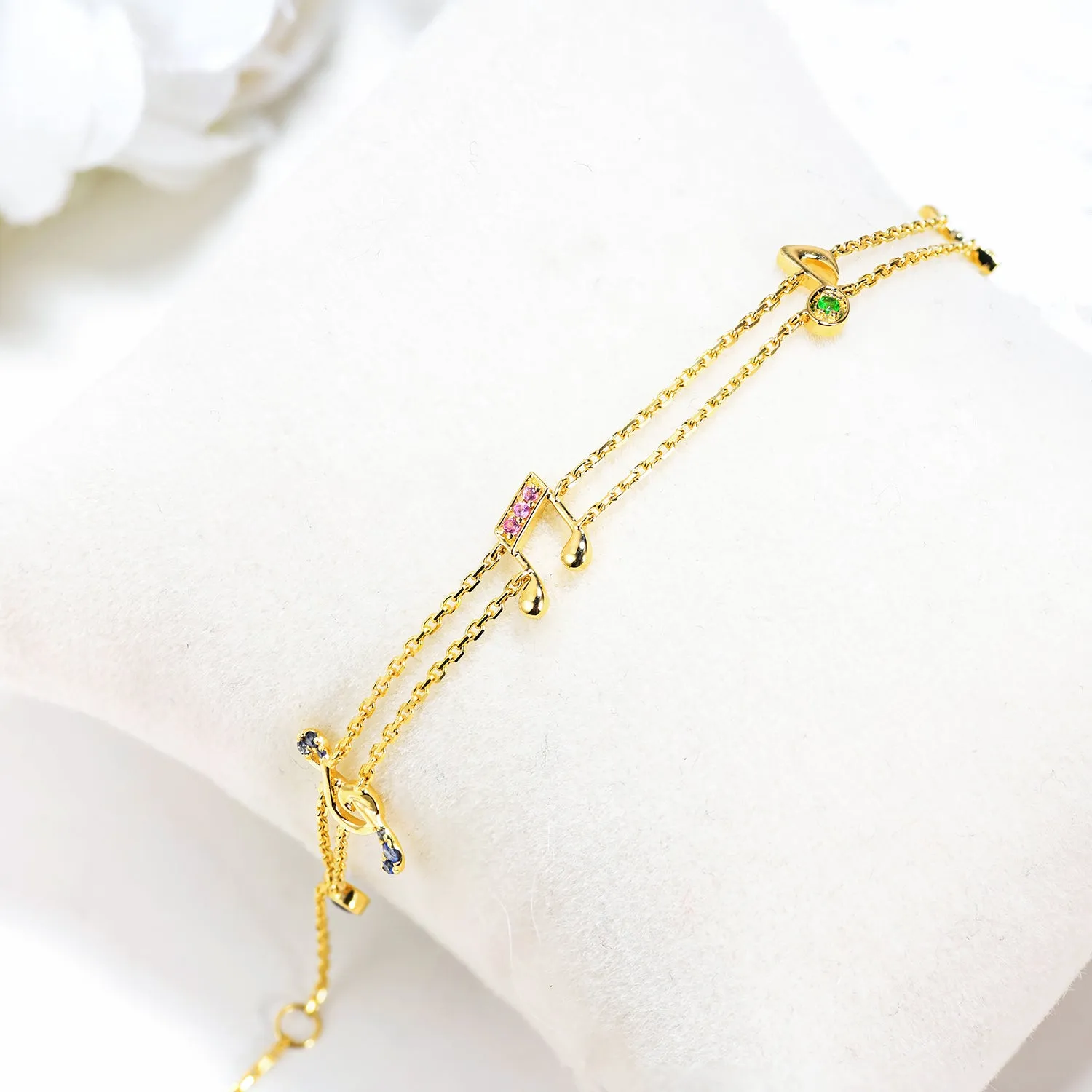 Multi Gems Musical Note Two-Strand Charm Bracelet