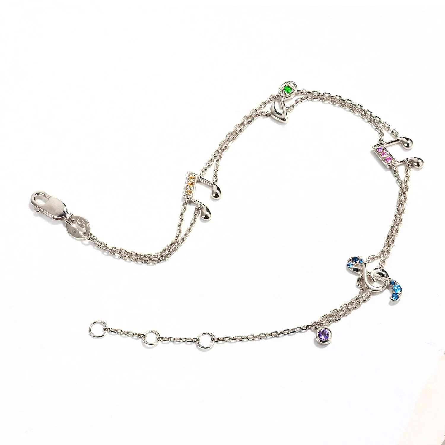 Multi Gems Musical Note Two-Strand Charm Bracelet