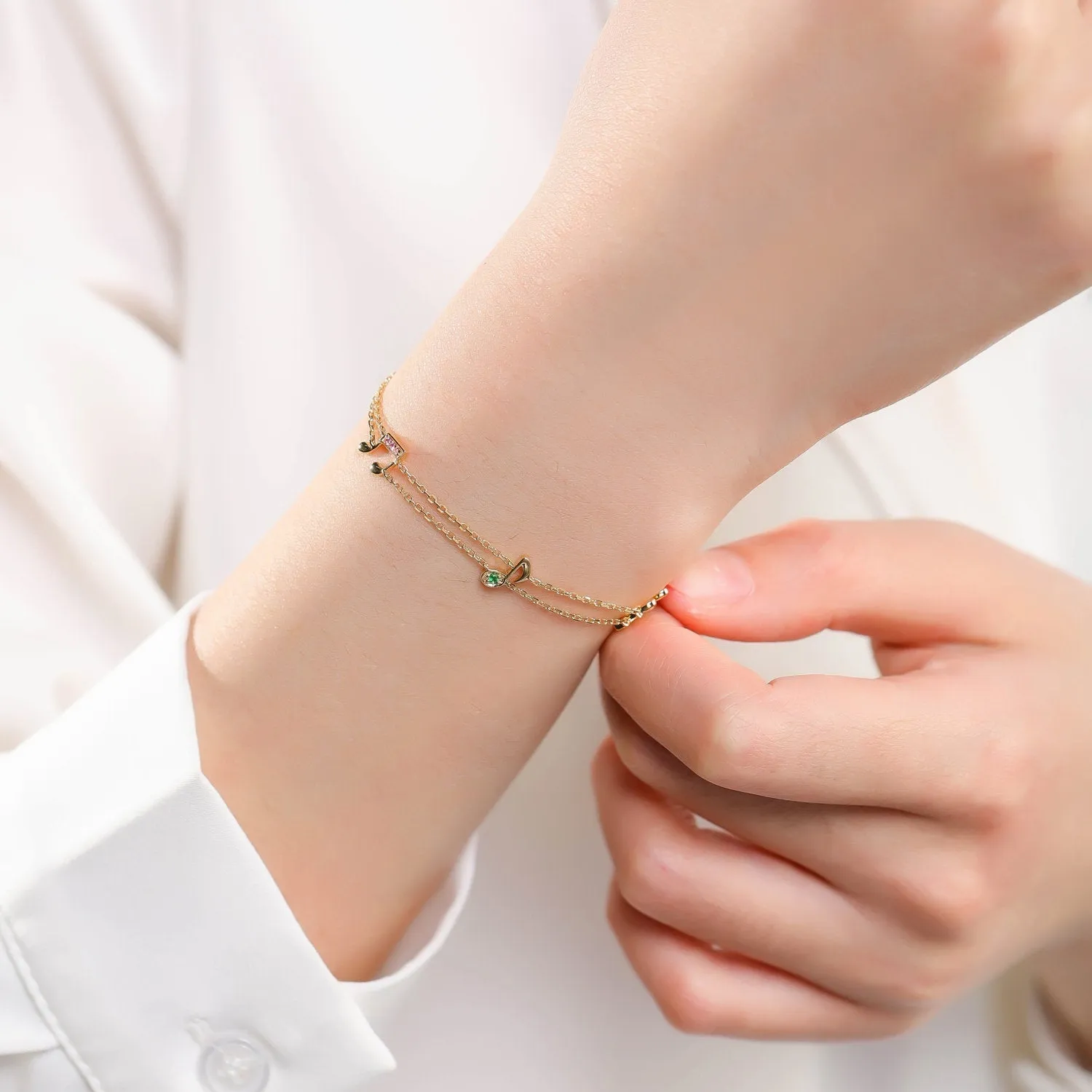 Multi Gems Musical Note Two-Strand Charm Bracelet
