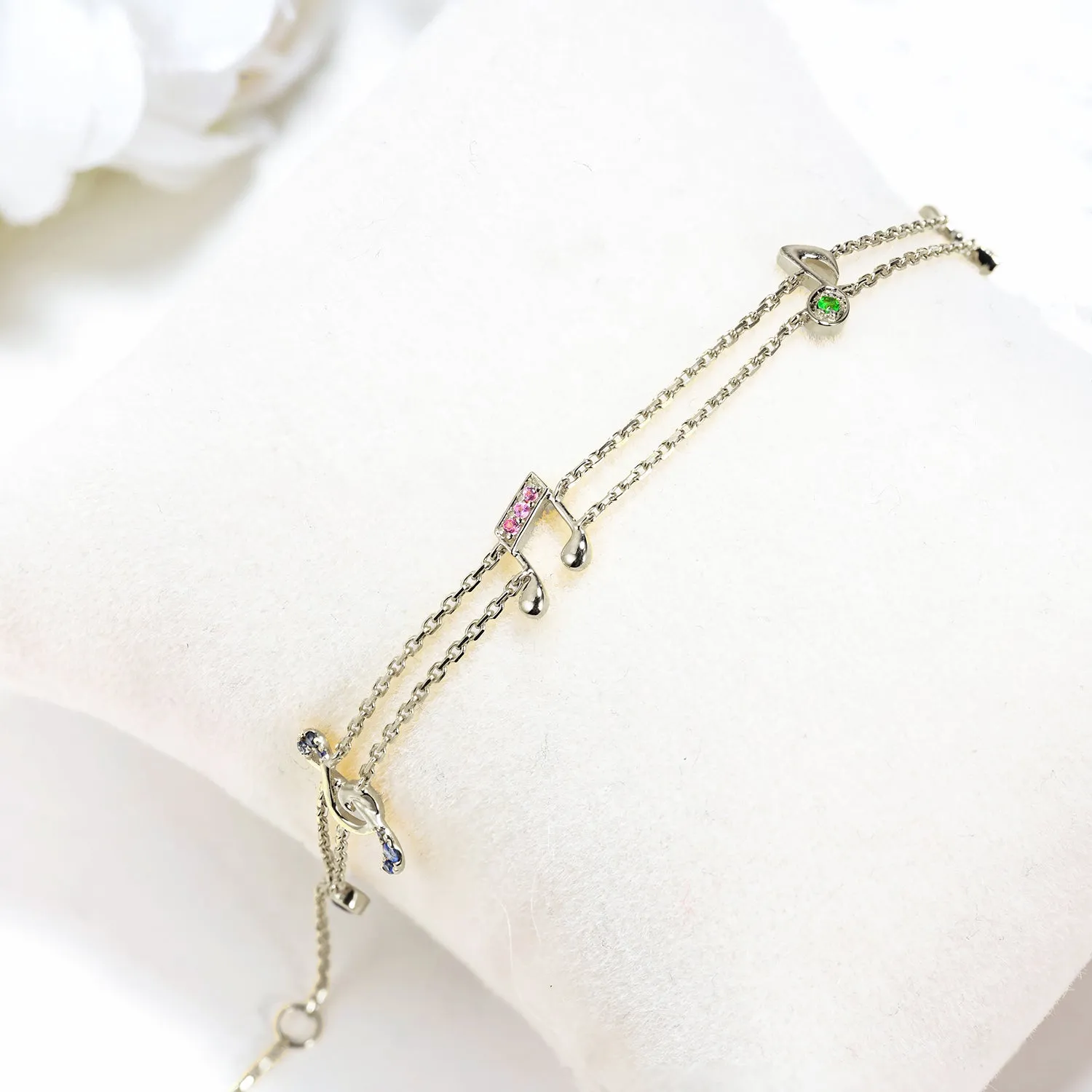 Multi Gems Musical Note Two-Strand Charm Bracelet