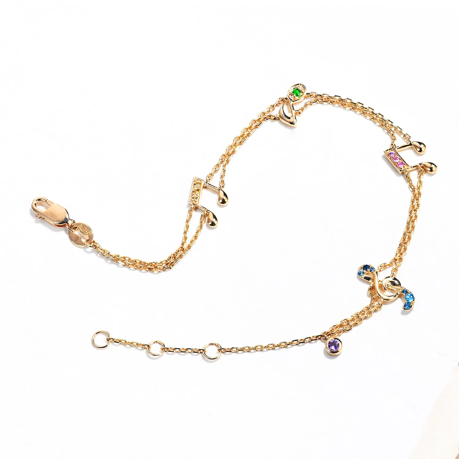 Multi Gems Musical Note Two-Strand Charm Bracelet
