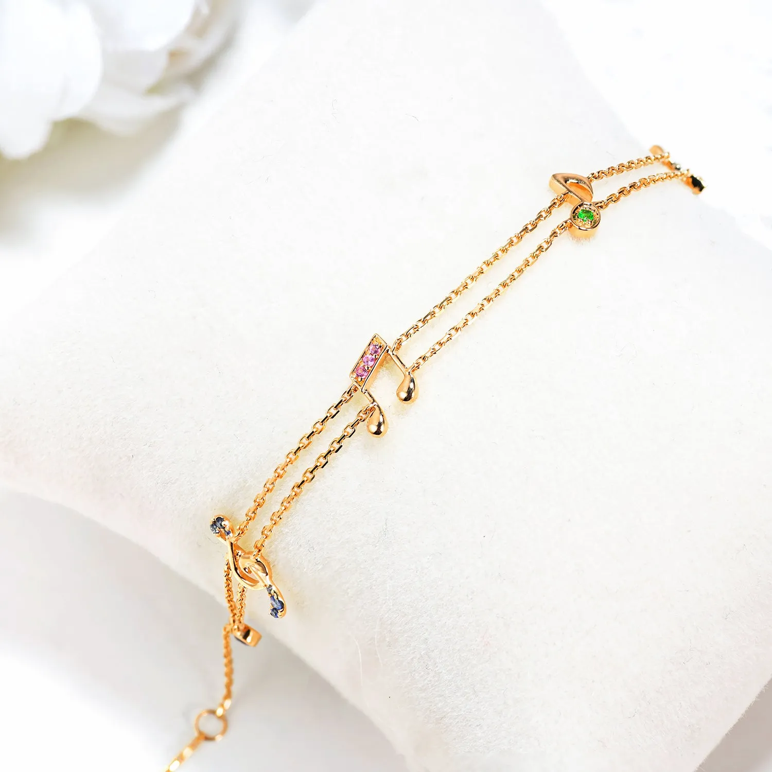 Multi Gems Musical Note Two-Strand Charm Bracelet