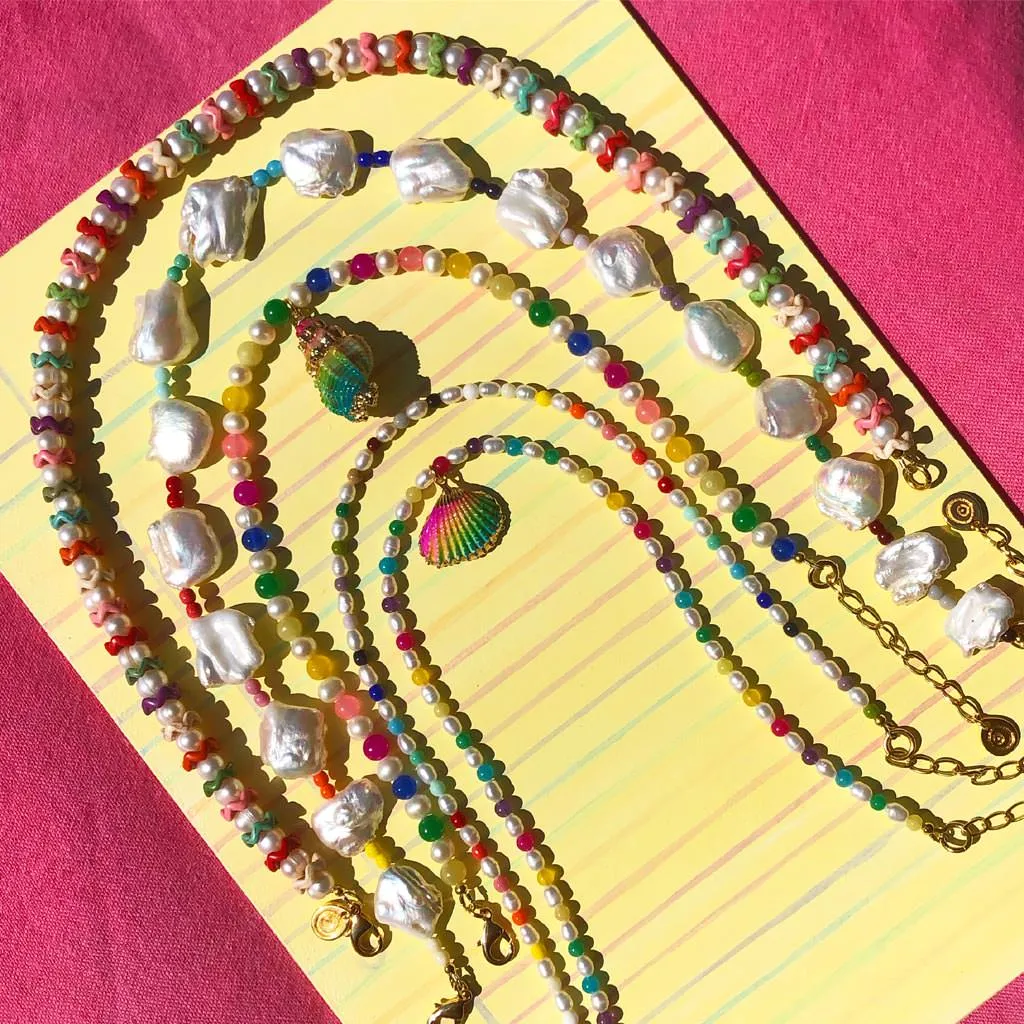 Multicolour Howlite Gemstone Wave Freshwater Pearl Necklace