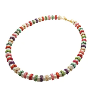 Multicolour Howlite Gemstone Wave Freshwater Pearl Necklace