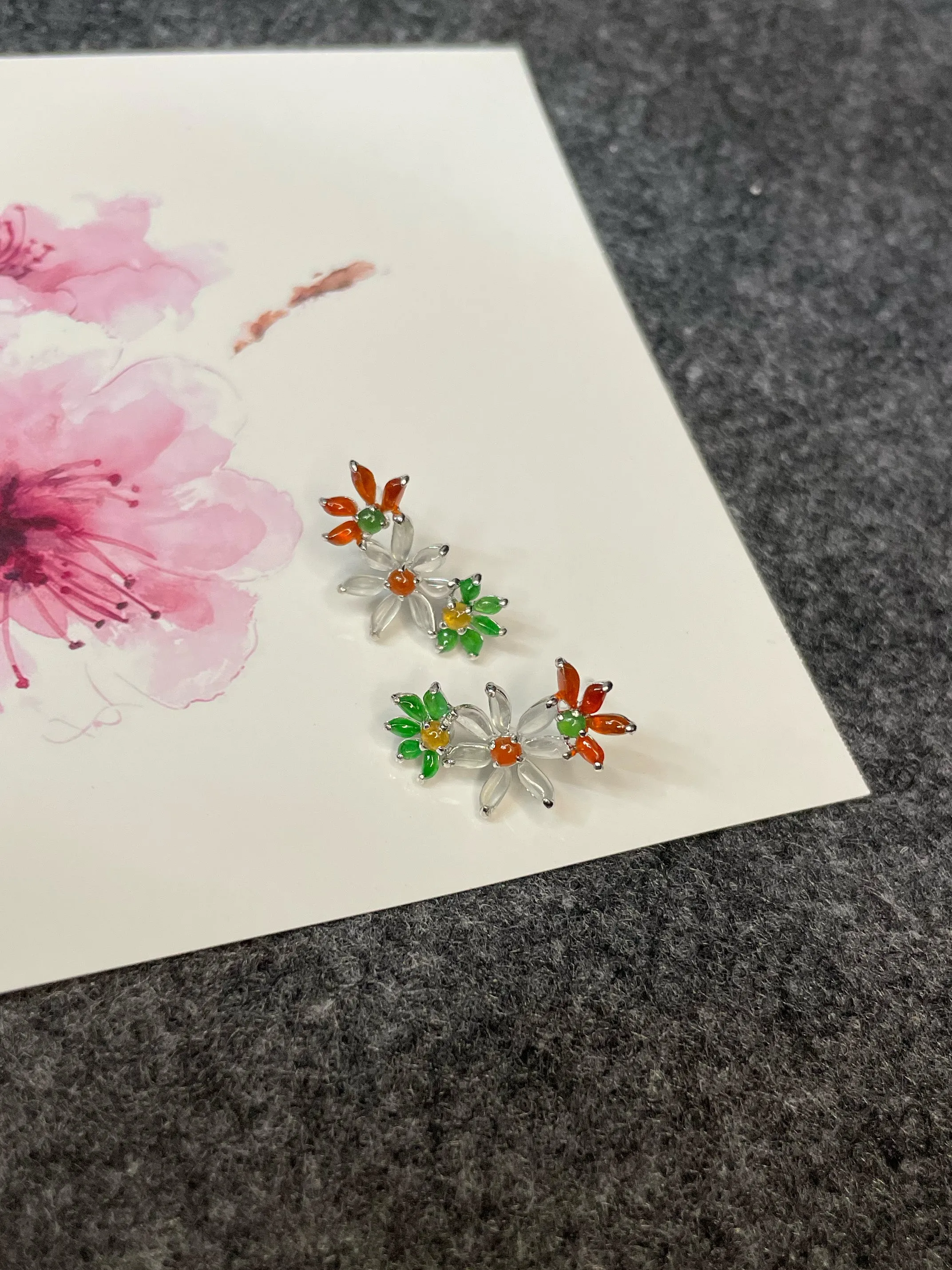 Multicoloured Jade Earrings  - Flowers (NJE092)
