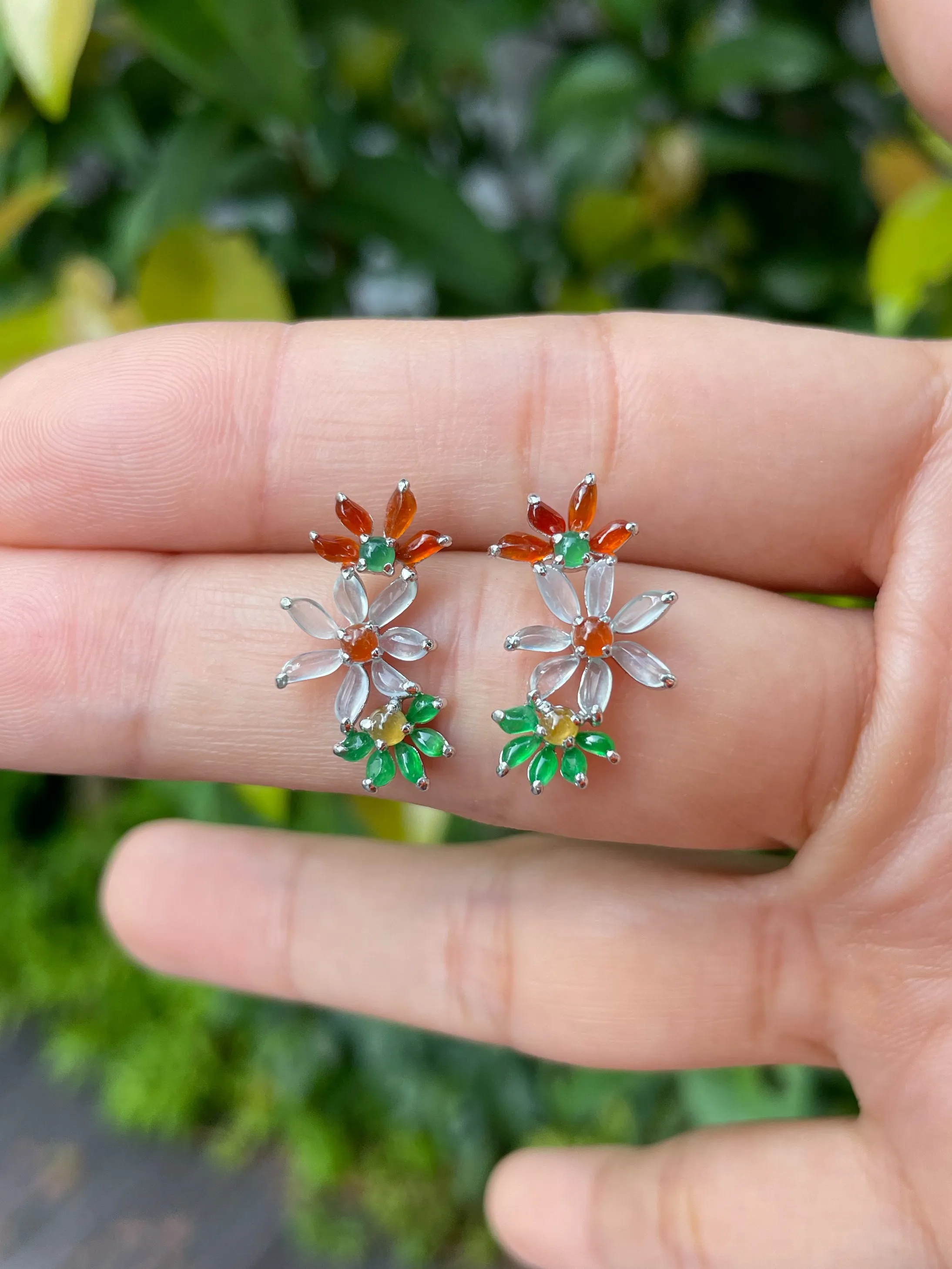 Multicoloured Jade Earrings  - Flowers (NJE092)