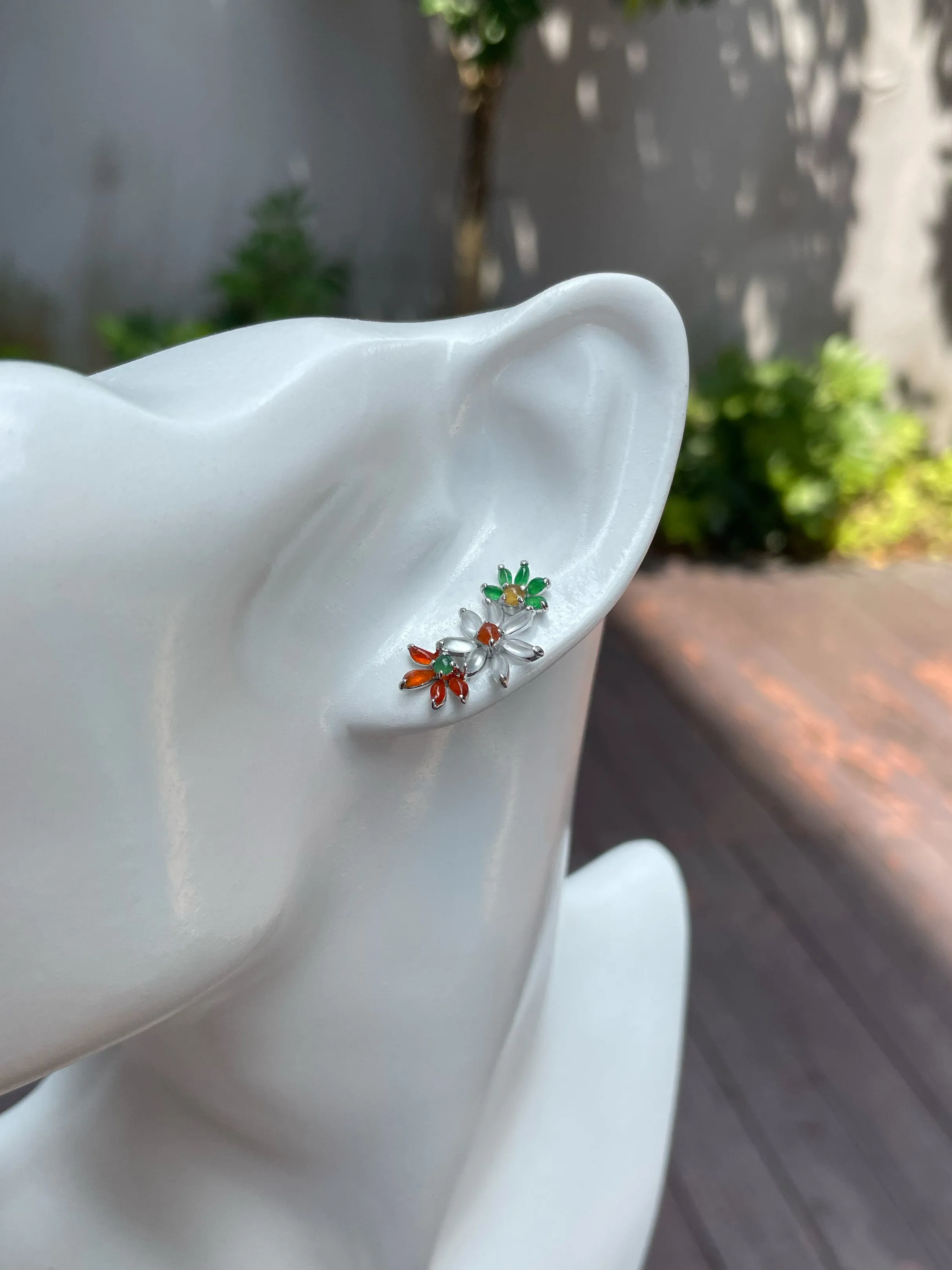 Multicoloured Jade Earrings  - Flowers (NJE092)