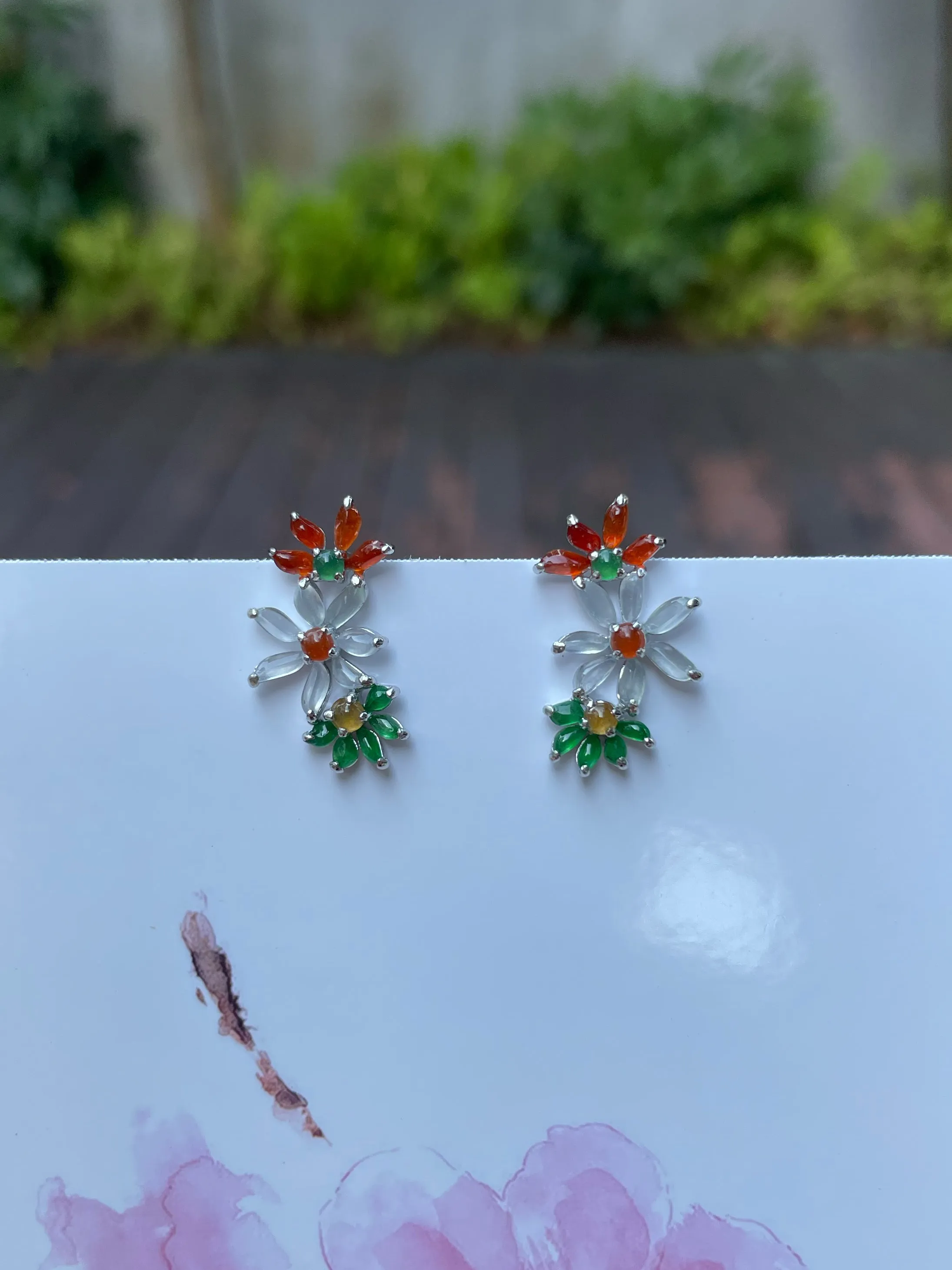 Multicoloured Jade Earrings  - Flowers (NJE092)