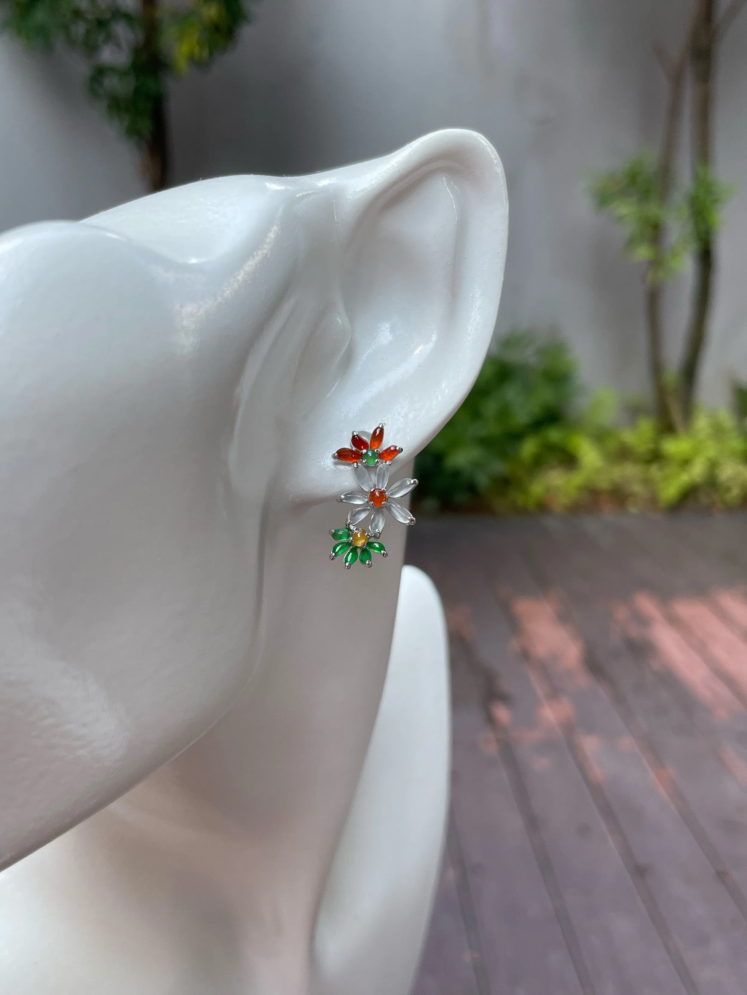 Multicoloured Jade Earrings  - Flowers (NJE092)