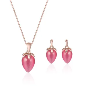 N1973 Rose Gold Pink Moonstone Necklace with FREE Earrings