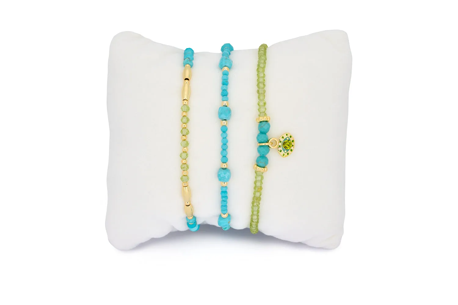 Nassau Peridot and Turquoise Gold Stacking Bracelet
