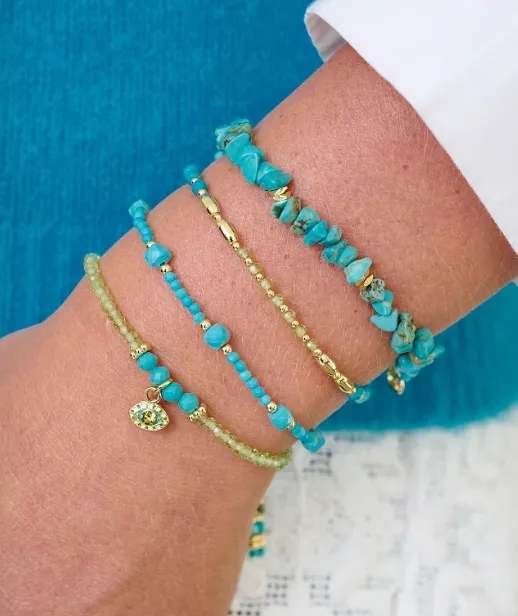 Nassau Peridot and Turquoise Gold Stacking Bracelet