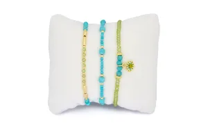 Nassau Peridot and Turquoise Gold Stacking Bracelet