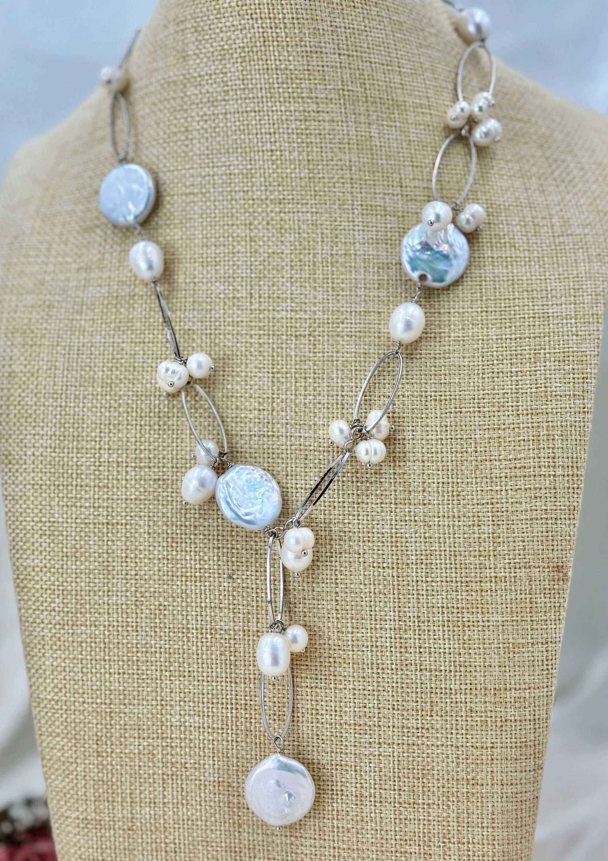 Natural cultured coin pearl necklace
