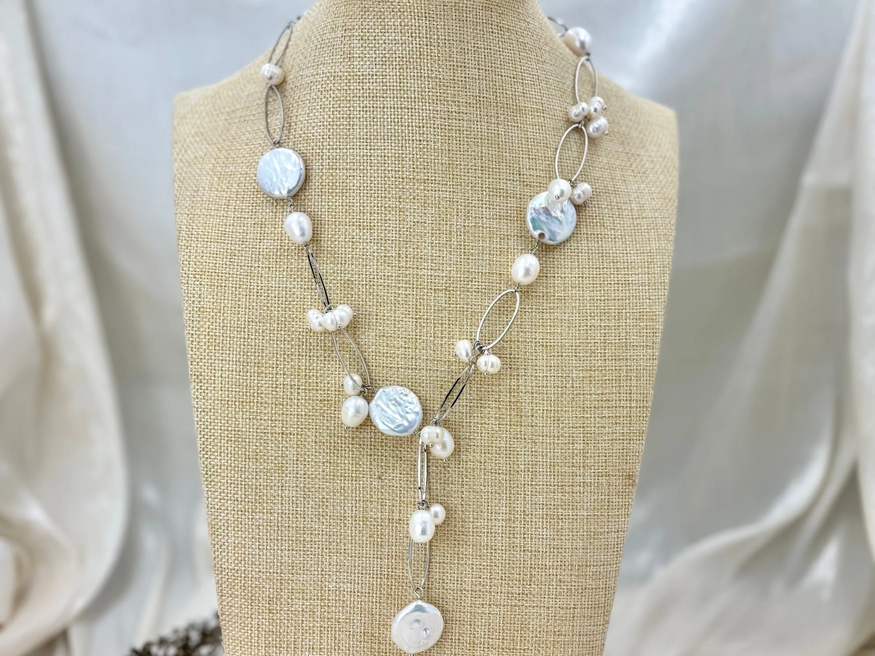 Natural cultured coin pearl necklace
