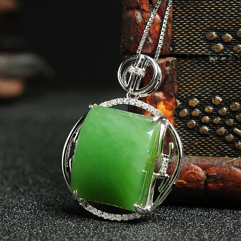 Natural Jade Pendant Nephrite Silver Pendant PT166