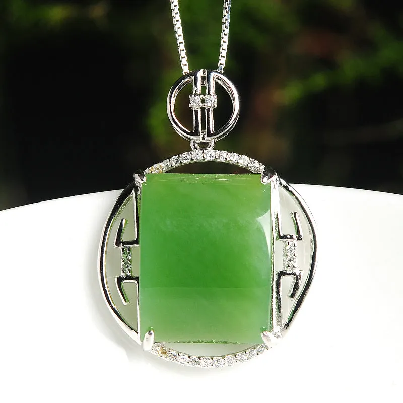 Natural Jade Pendant Nephrite Silver Pendant PT166